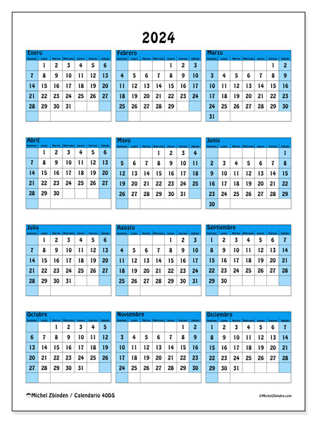 Calendario anual 2024, 40DS. Calendario para imprimir gratis.