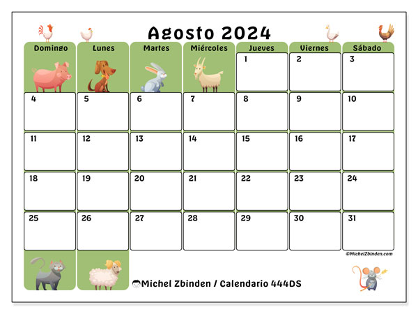 444DS, calendario de agosto de 2024, para su impresión, de forma gratuita.