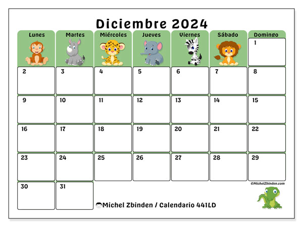 441LD, calendario de diciembre de 2024, para su impresión, de forma gratuita.