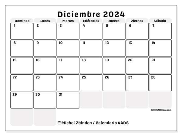 44DS, calendario de diciembre de 2024, para su impresión, de forma gratuita.