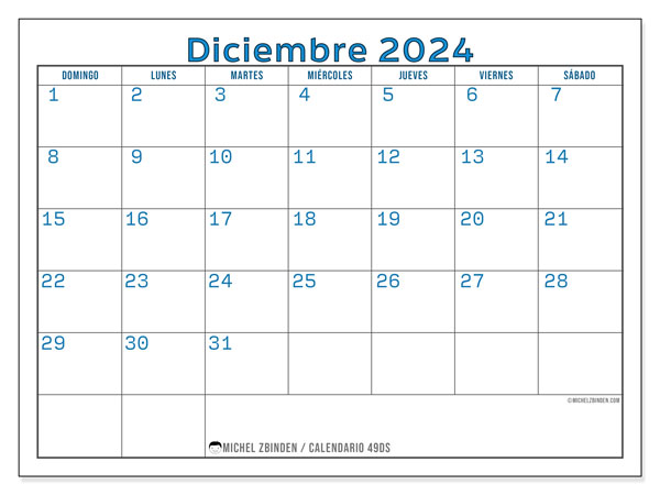 Calendario diciembre 2024, 49DS. Calendario para imprimir gratis.
