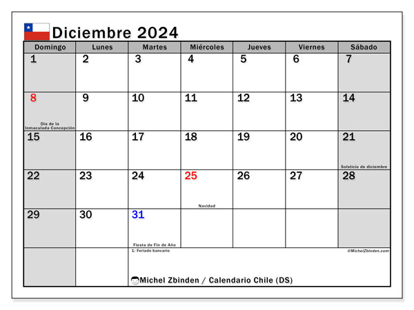 Chile (LD), calendario de diciembre de 2024, para su impresión, de forma gratuita.