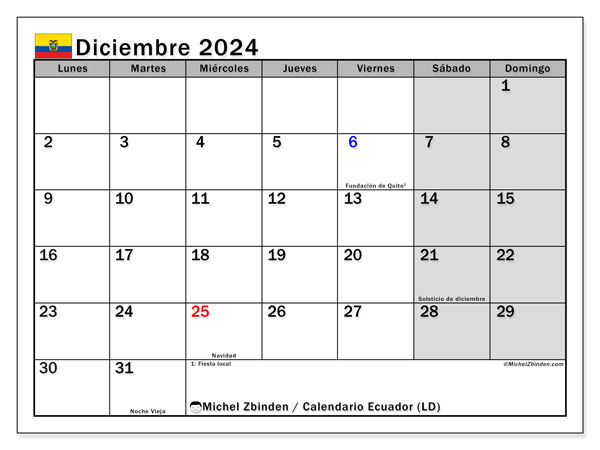 Ecuador (LD), calendario de diciembre de 2024, para su impresión, de forma gratuita.