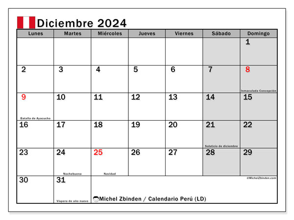 Perú (LD), calendario de diciembre de 2024, para su impresión, de forma gratuita.