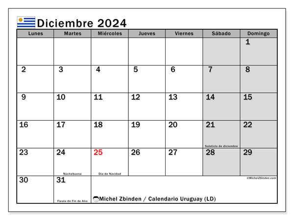 Uruguay (LD), calendario de diciembre de 2024, para su impresión, de forma gratuita.