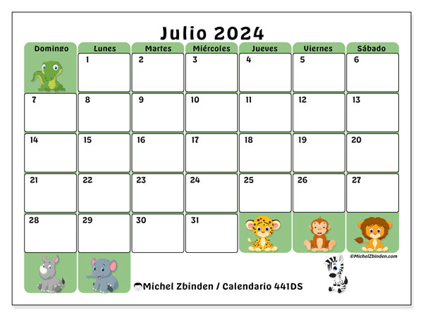 Calendario julio 2024 “441”. Horario para imprimir gratis.. De domingo a sábado