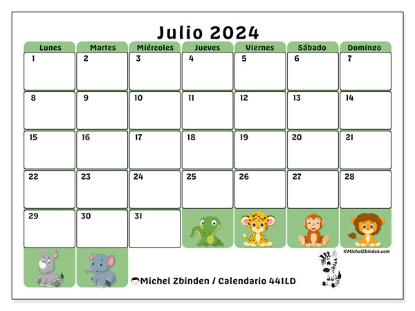 Calendario julio 2024, 441LD. Calendario para imprimir gratis.