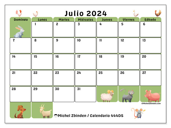 Calendario julio 2024 “444”. Programa para imprimir gratis.. De domingo a sábado