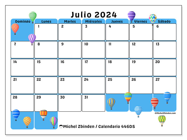 Calendario julio 2024 “446”. Diario para imprimir gratis.. De domingo a sábado