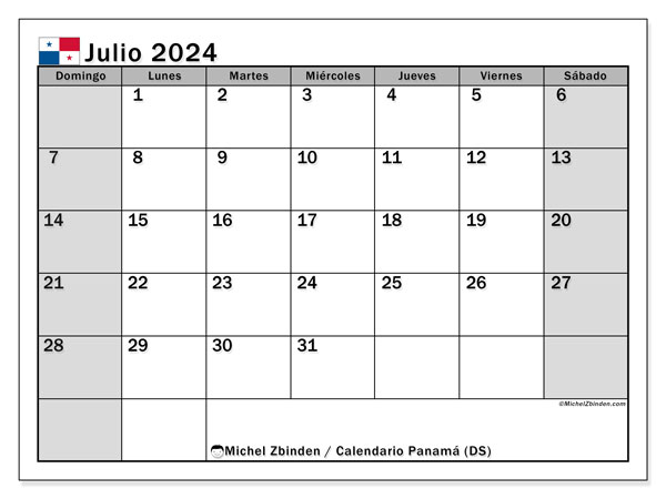 Kalender juli 2024 “Panama”. Gratis af te drukken agenda.. Zondag tot zaterdag