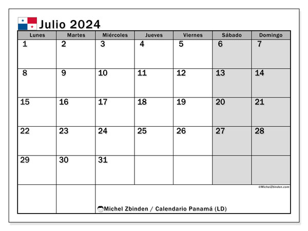 Calendario para imprimir, julio 2024, Panamá (LD)