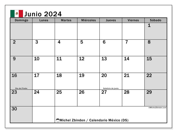 Calendario para imprimir, junio 2024, México (DS)