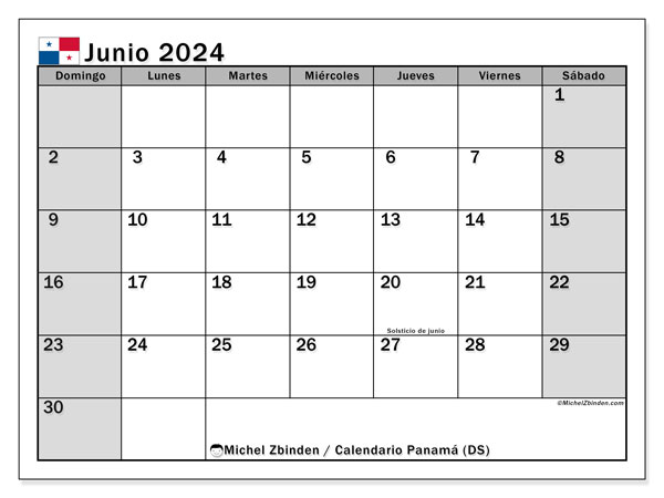 Calendario junio 2024 “Panamá”. Horario para imprimir gratis.. De domingo a sábado