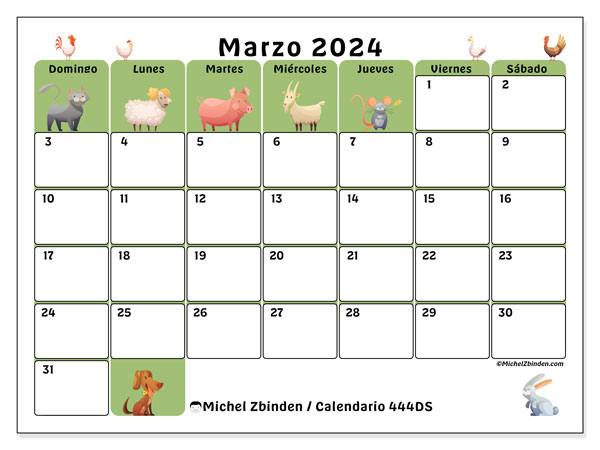Calendario marzo 2024 “444”. Diario para imprimir gratis.. De domingo a sábado