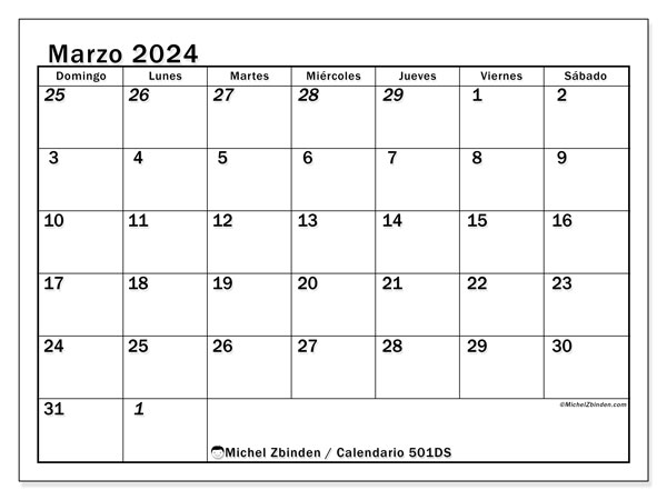 501DS, calendario de marzo de 2024, para su impresión, de forma gratuita.