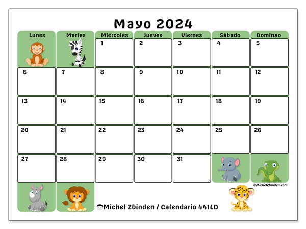 Calendario mayo 2024 “441”. Diario para imprimir gratis.. De lunes a domingo