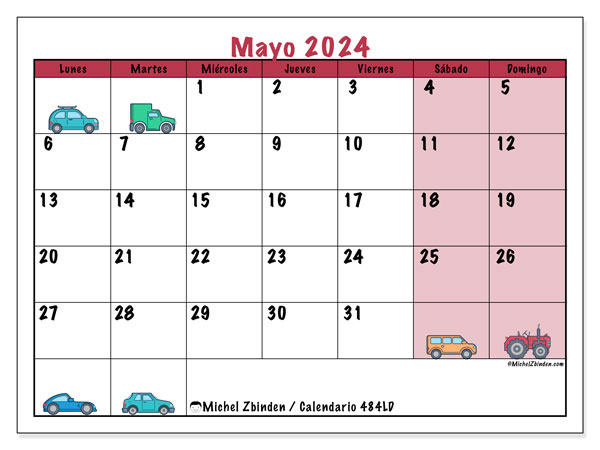 Calendario mayo 2024 “484”. Calendario para imprimir gratis.. De lunes a domingo