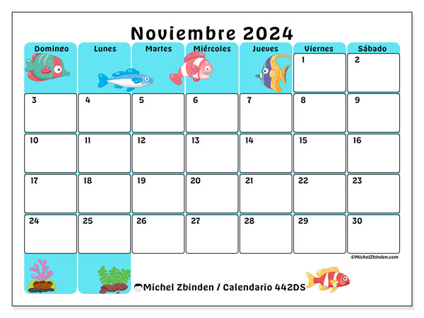 442DS, calendario de noviembre de 2024, para su impresión, de forma gratuita.