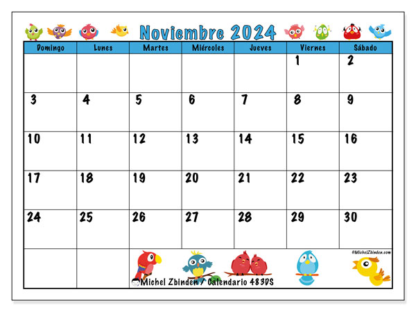Calendario noviembre 2024 “483”. Calendario para imprimir gratis.. De domingo a sábado