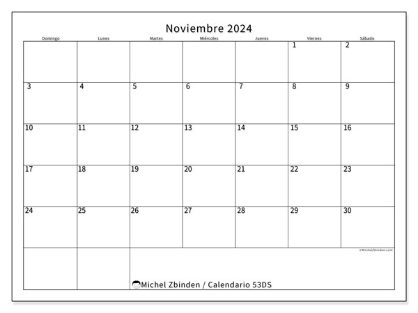 Calendario noviembre 2024, 53DS. Programa para imprimir gratis.