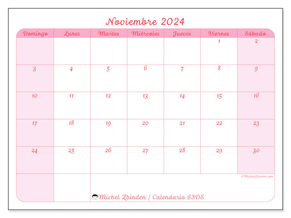 Calendario para imprimir, noviembre 2024, 63DS