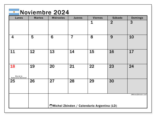 Argentina (LD), calendario de noviembre de 2024, para su impresión, de forma gratuita.