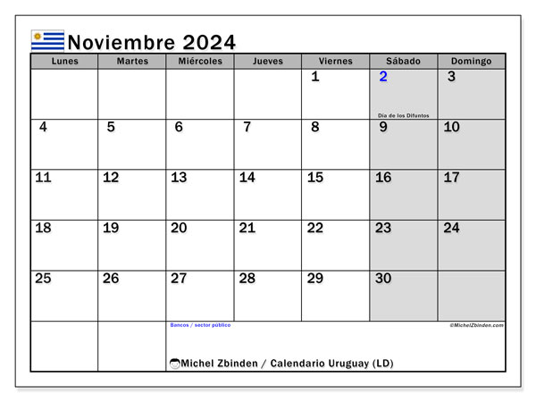 Uruguay (LD), calendario de noviembre de 2024, para su impresión, de forma gratuita.
