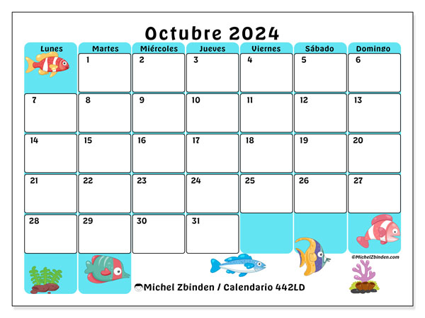 442LD, calendario de octubre de 2024, para su impresión, de forma gratuita.