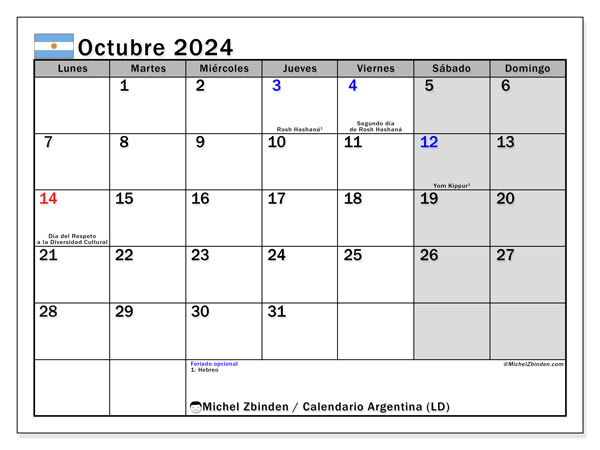 Argentina (LD), calendario de octubre de 2024, para su impresión, de forma gratuita.
