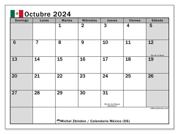 Calendario para imprimir, octubre 2024, México (DS)