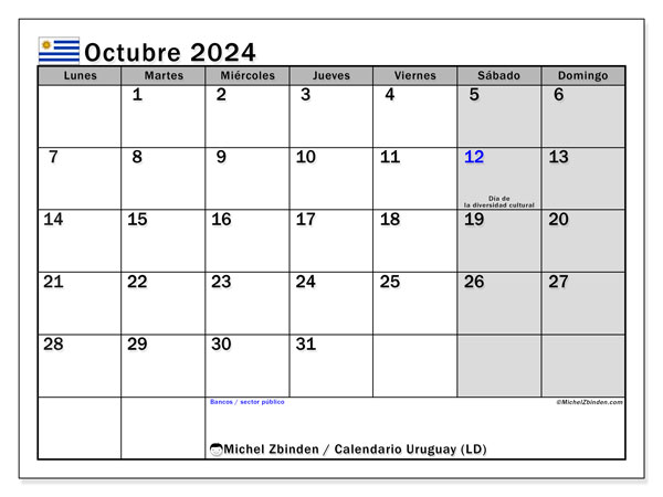 Uruguay (LD), calendario de octubre de 2024, para su impresión, de forma gratuita.