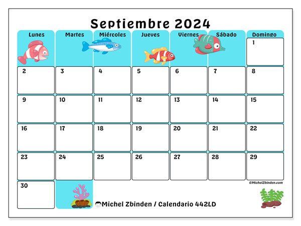 442LD, calendario de septiembre de 2024, para su impresión, de forma gratuita.