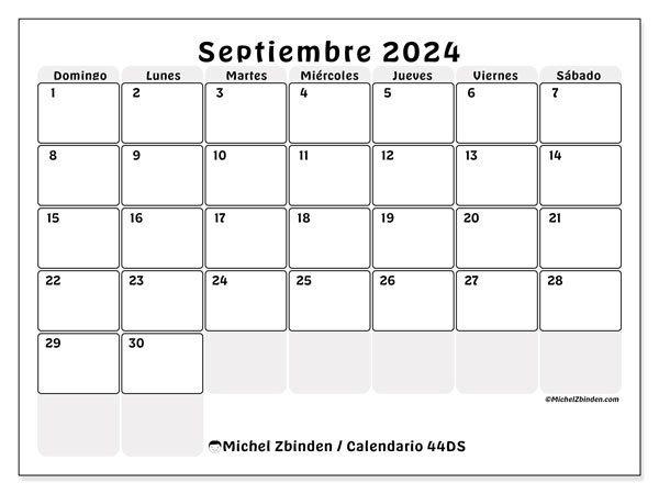Calendario septiembre 2024 “44”. Programa para imprimir gratis.. De domingo a sábado
