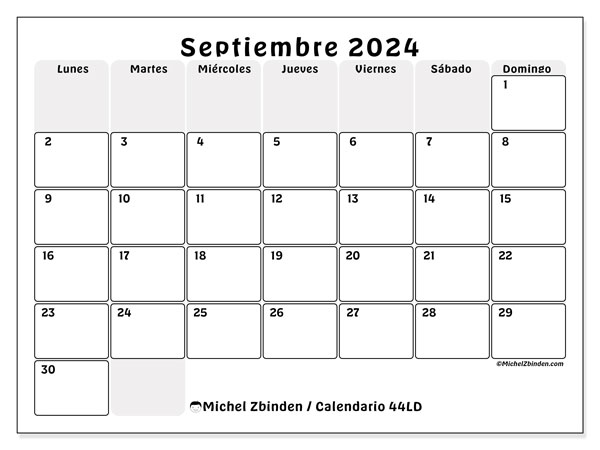 Calendario septiembre 2024, 44DS. Diario para imprimir gratis.