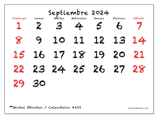 Calendario septiembre 2024, 46DS. Calendario para imprimir gratis.
