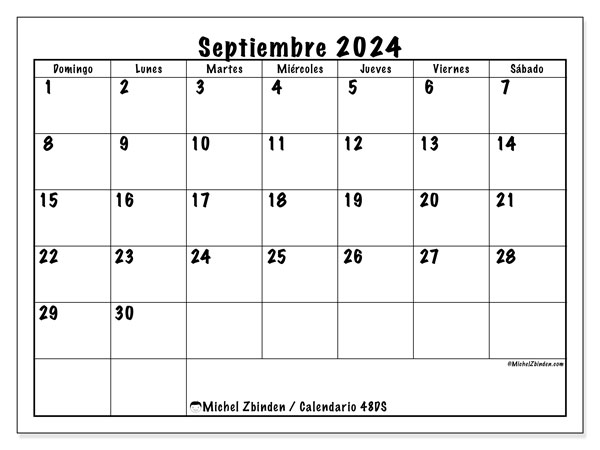 48DS, calendario de septiembre de 2024, para su impresión, de forma gratuita.