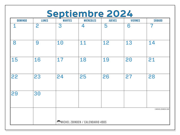 49DS, calendario de septiembre de 2024, para su impresión, de forma gratuita.