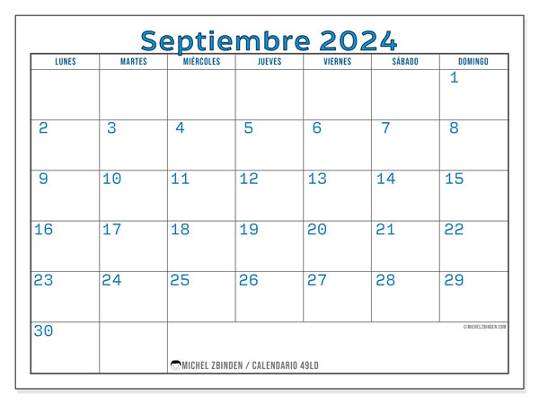 Calendario para imprimir, septiembre 2024, 49LD