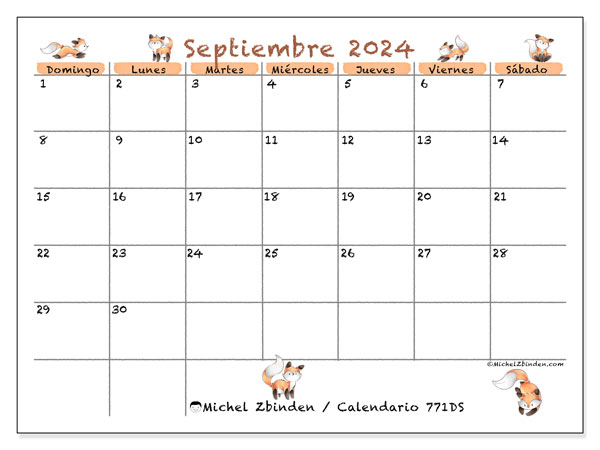 Calendario para imprimir, septiembre 2024, 771DS
