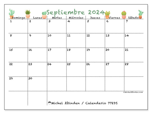 Calendario para imprimir, septiembre 2024, 772DS