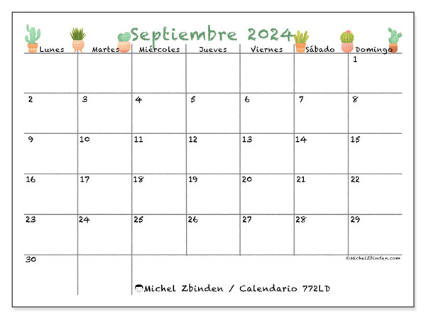 Calendario para imprimir, septiembre 2024, 772LD