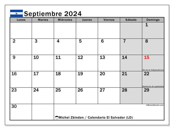 Le Salvador (LD), calendario de septiembre de 2024, para su impresión, de forma gratuita.