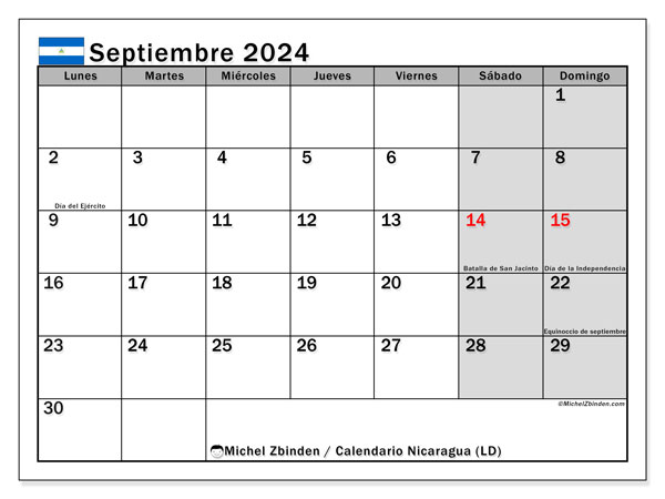 Nicaragua (LD), calendario de septiembre de 2024, para su impresión, de forma gratuita.