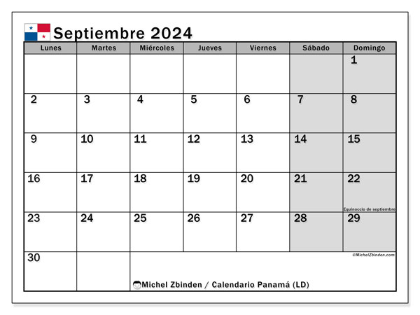 Calendário Setembro 2024 “Panamá”. Mapa gratuito para impressão.. Segunda a domingo
