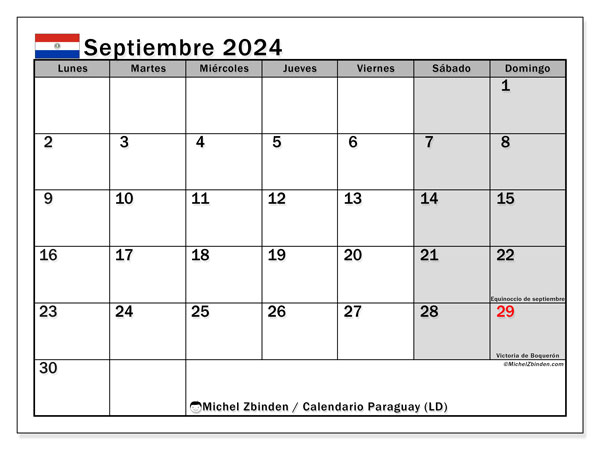 Paraguay (LD), calendario de septiembre de 2024, para su impresión, de forma gratuita.