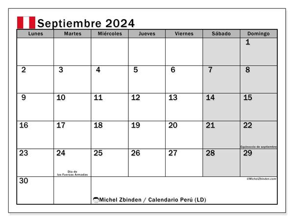 Perú (LD), calendario de septiembre de 2024, para su impresión, de forma gratuita.