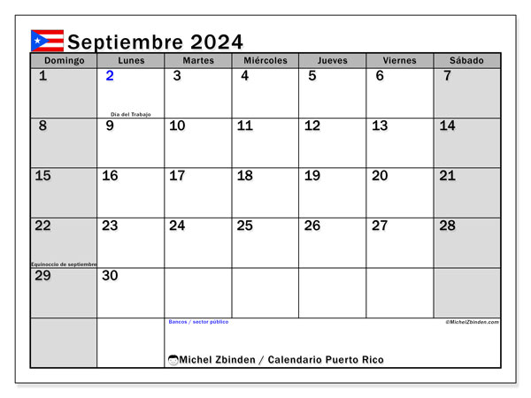 Porto Rico, calendario de septiembre de 2024, para su impresión, de forma gratuita.