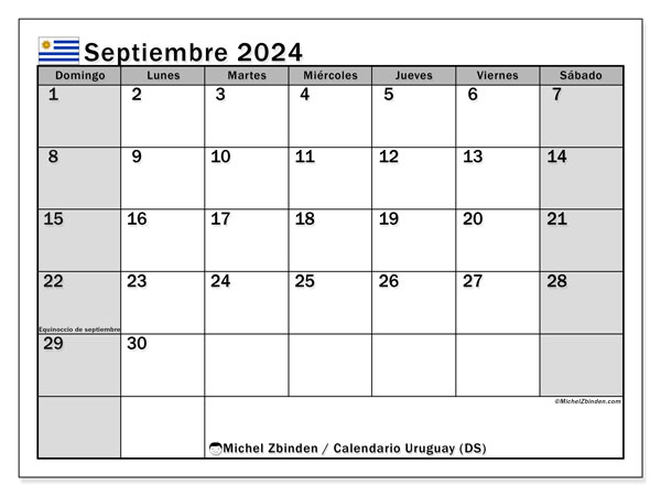 Calendário Setembro 2024 “Uruguai”. Horário gratuito para impressão.. Domingo a Sábado