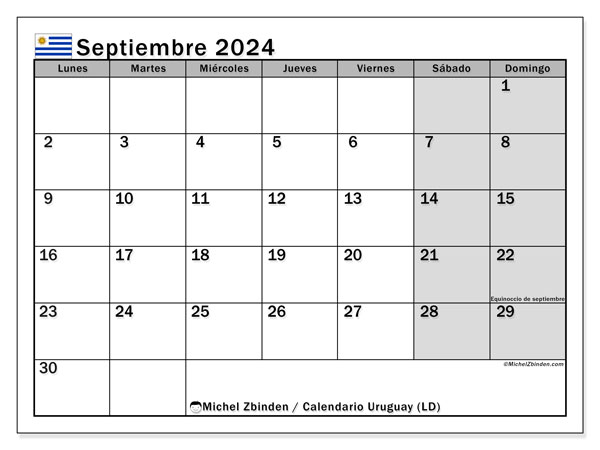 Calendário Setembro 2024 “Uruguai”. Horário gratuito para impressão.. Segunda a domingo