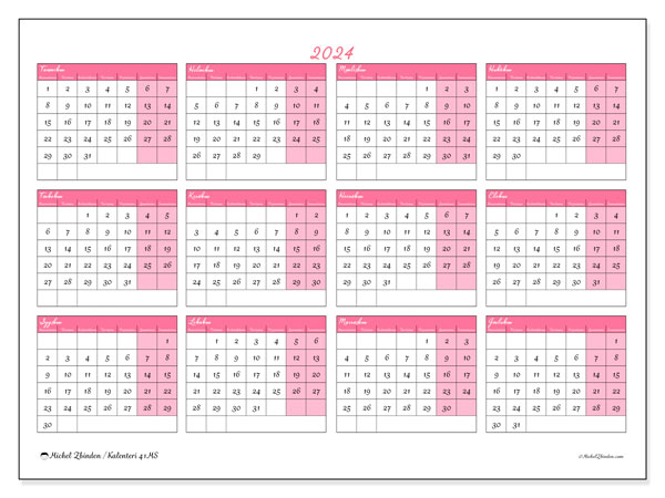 Kalenteri annuel 2024 “41”. Ilmainen tulostettava kalenteri.. Maanantaista sunnuntaihin